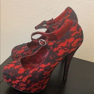 Bordello Black and Red Lacy Stiletto 5” Heels